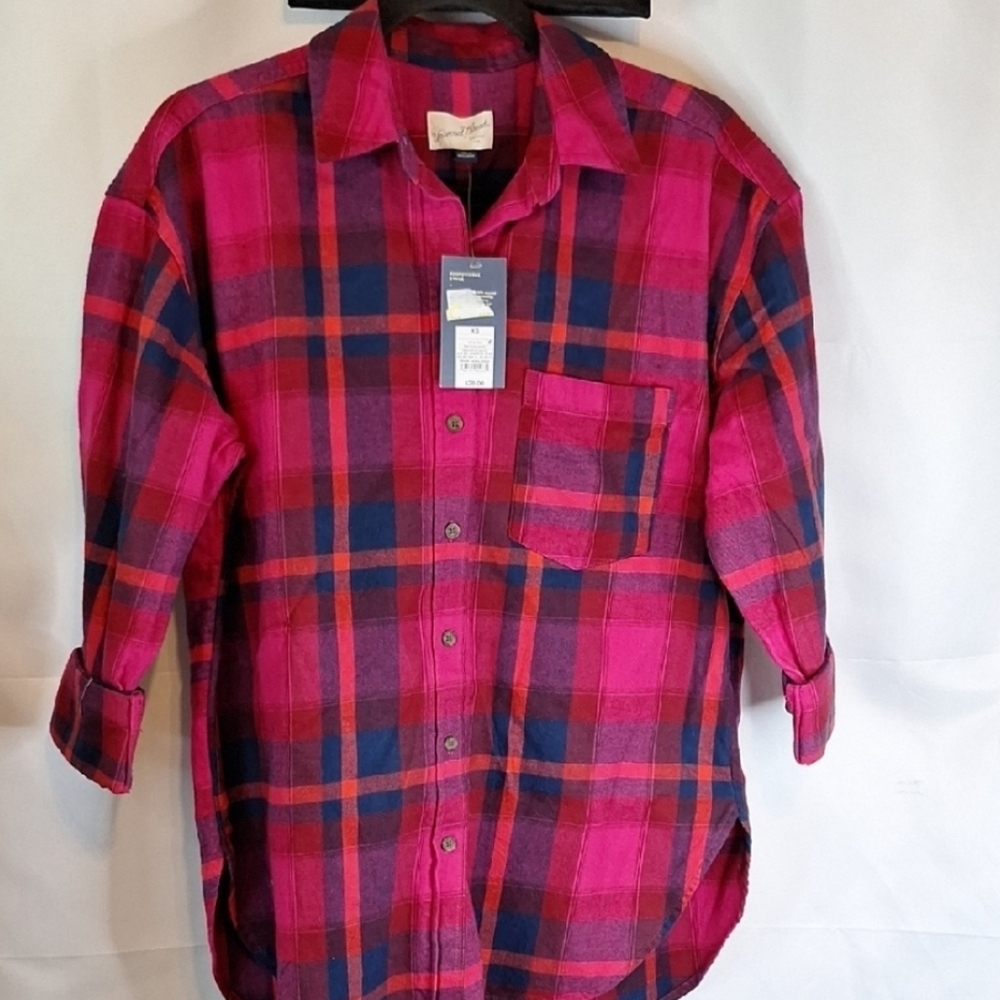 Pink and Blue Plaid Button-Up Shirt